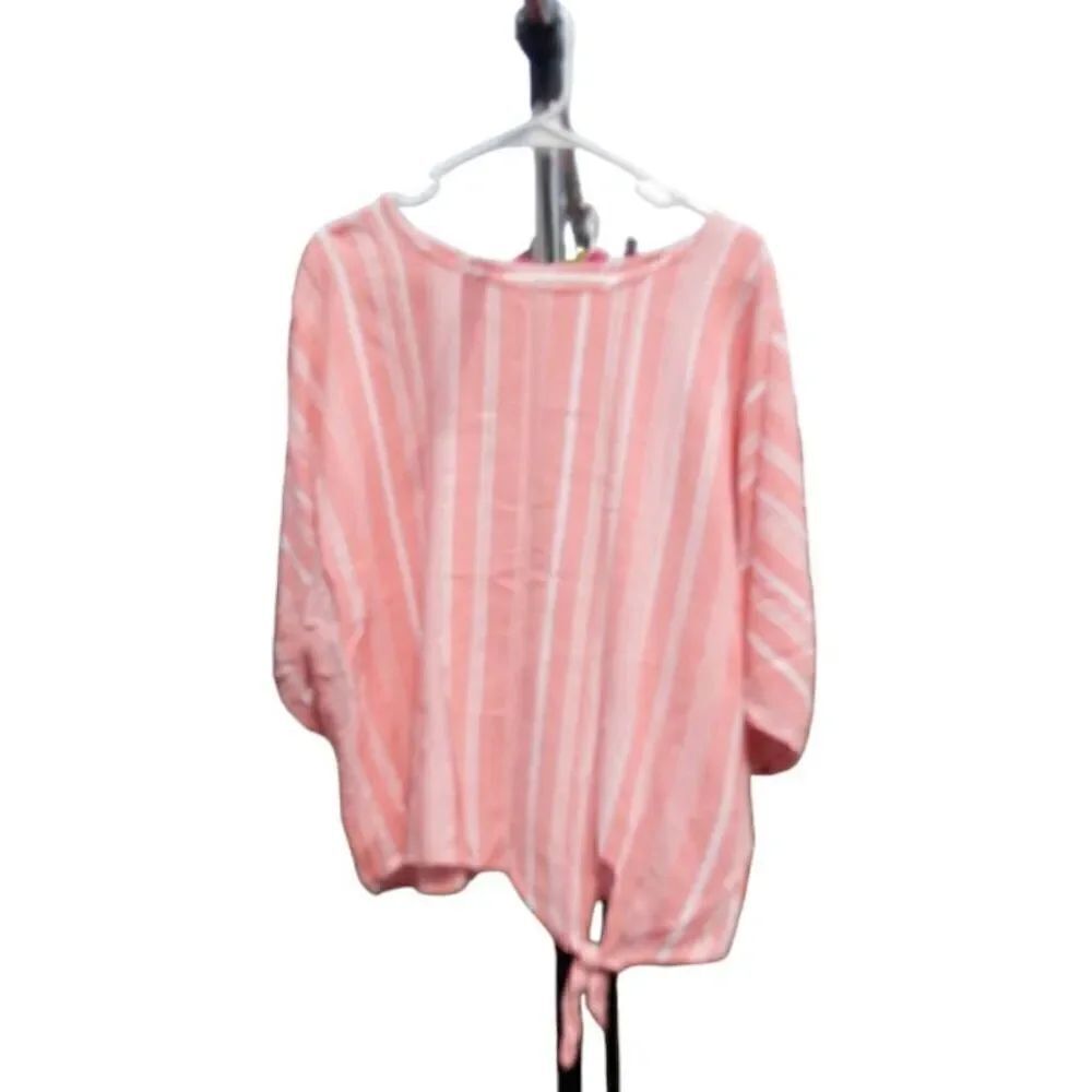 Time and tru relaxed fit short sleeve linen blend blouse